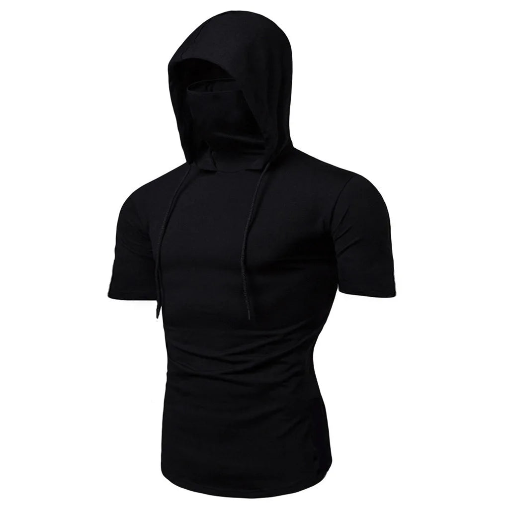2024 New Men's Stretch Fitness Ninja Suit Men Hoodie Long Sleeve Face Mask Sports Cycling Wear Masked Hoodies Harajuku Clothing