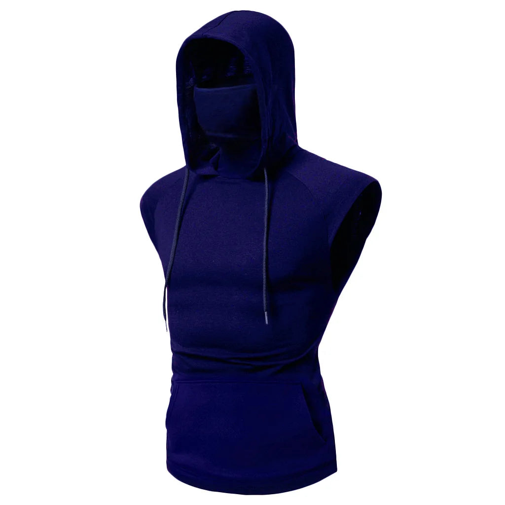 2024 New Men's Stretch Fitness Ninja Suit Men Hoodie Long Sleeve Face Mask Sports Cycling Wear Masked Hoodies Harajuku Clothing