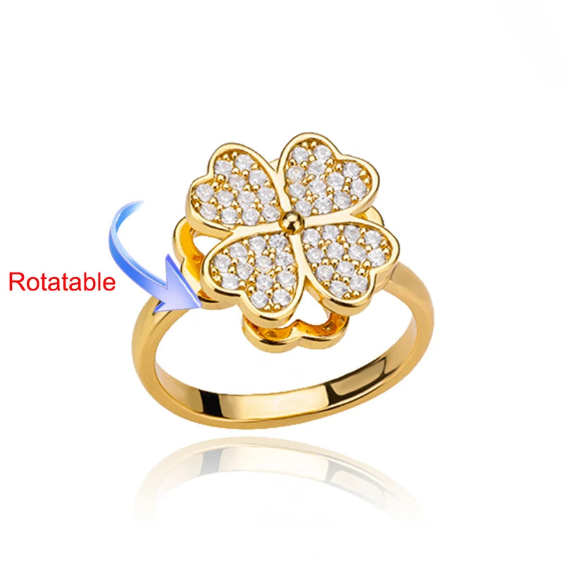 Four Clover Rotating Anxiety Rings for Women Gold Color Adjustable Stainless Steel Wedding Ring Aesthetic Jewelry Gift anillos