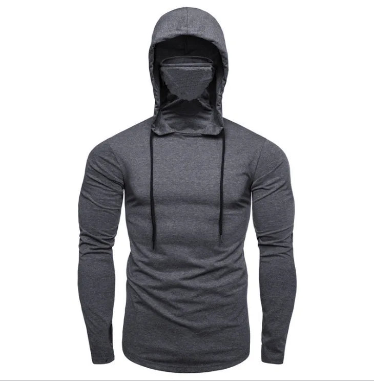 2024 New Men's Stretch Fitness Ninja Suit Men Hoodie Long Sleeve Face Mask Sports Cycling Wear Masked Hoodies Harajuku Clothing