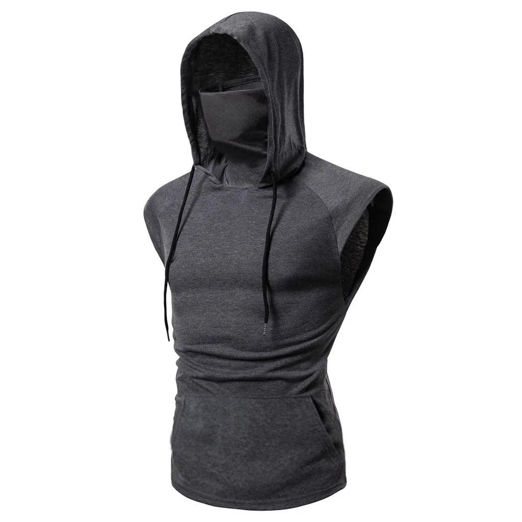 2024 New Men's Stretch Fitness Ninja Suit Men Hoodie Long Sleeve Face Mask Sports Cycling Wear Masked Hoodies Harajuku Clothing