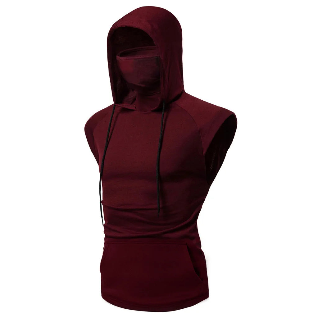 2024 New Men's Stretch Fitness Ninja Suit Men Hoodie Long Sleeve Face Mask Sports Cycling Wear Masked Hoodies Harajuku Clothing