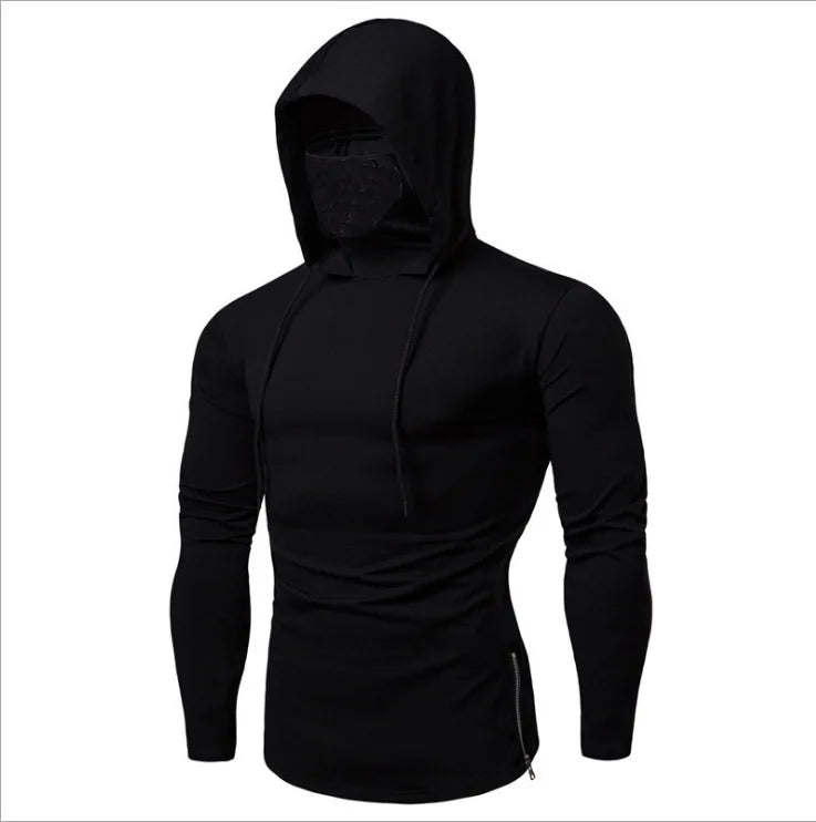 2024 New Men's Stretch Fitness Ninja Suit Men Hoodie Long Sleeve Face Mask Sports Cycling Wear Masked Hoodies Harajuku Clothing