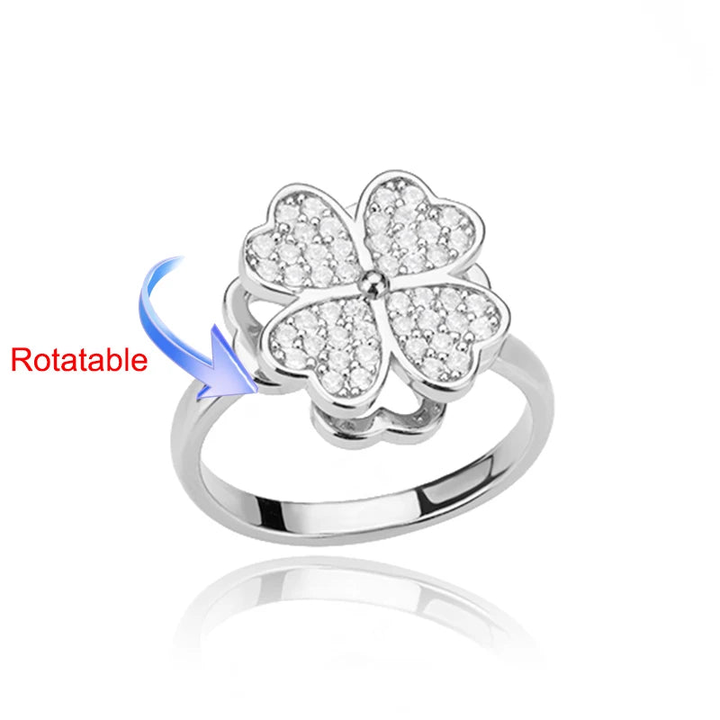 Four Clover Rotating Anxiety Rings for Women Gold Color Adjustable Stainless Steel Wedding Ring Aesthetic Jewelry Gift anillos