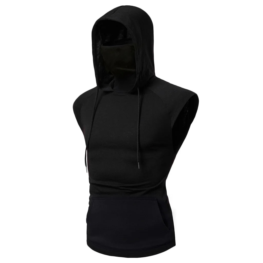 2024 New Men's Stretch Fitness Ninja Suit Men Hoodie Long Sleeve Face Mask Sports Cycling Wear Masked Hoodies Harajuku Clothing