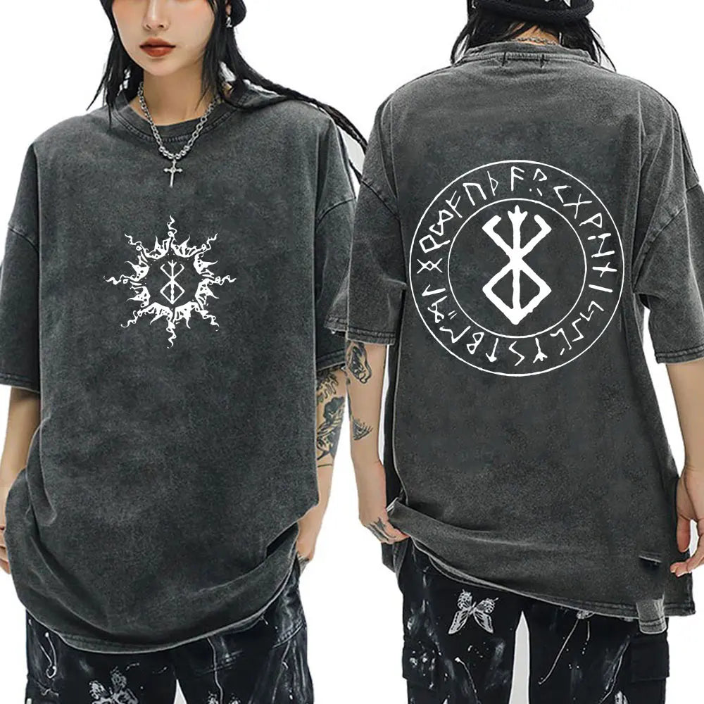 Anime Berserk Guts Vintage Washed T Shirt Manga Gatsu Griffith Zodd T-shirts Men Women Clothing Cotton Casual Oversized T-Shirt