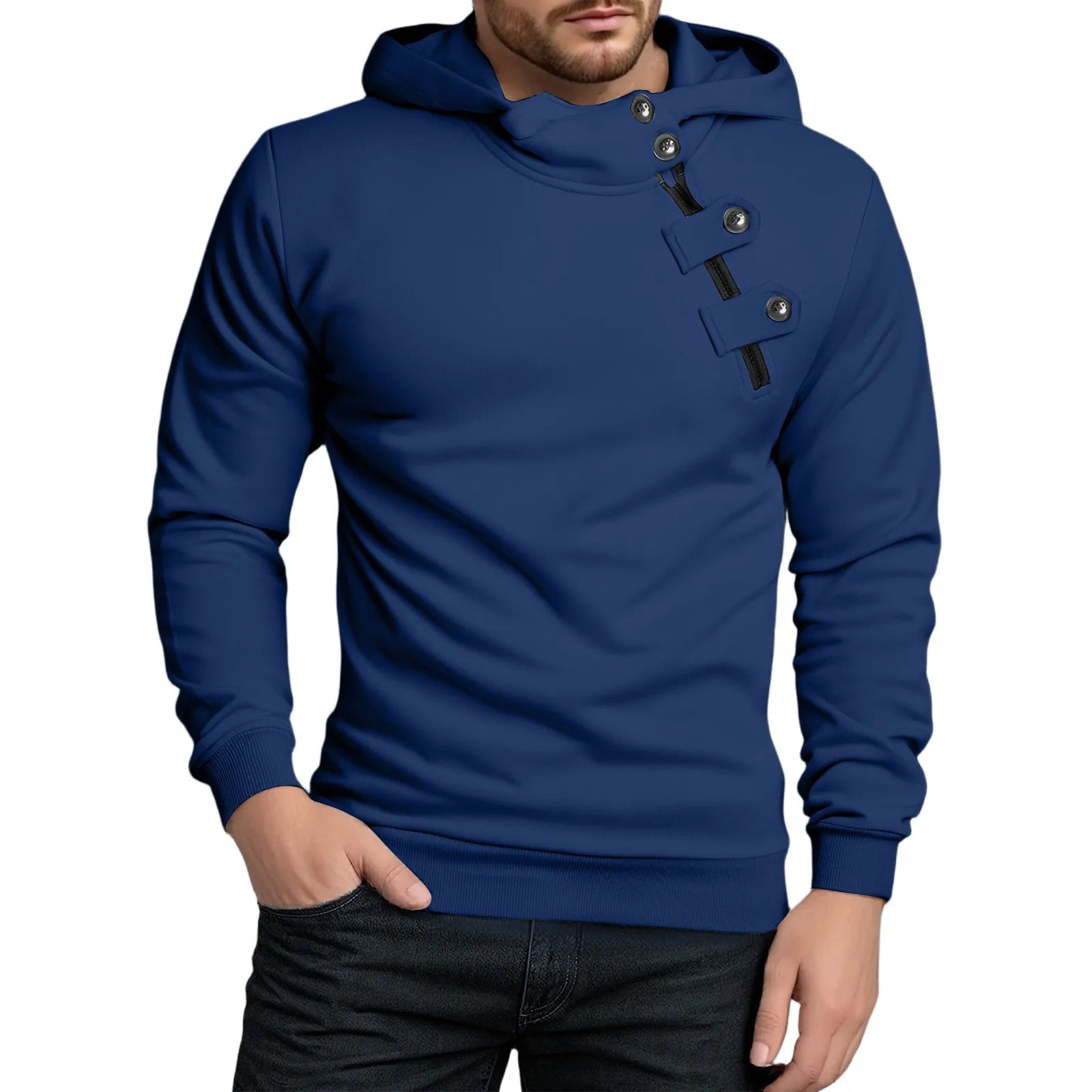 Men Autumn New Sweatshirt Tops Simple Solid Fitting Button Zipper Hoodie Daily Casual Sports Street Matching Pullover Sweatshirt