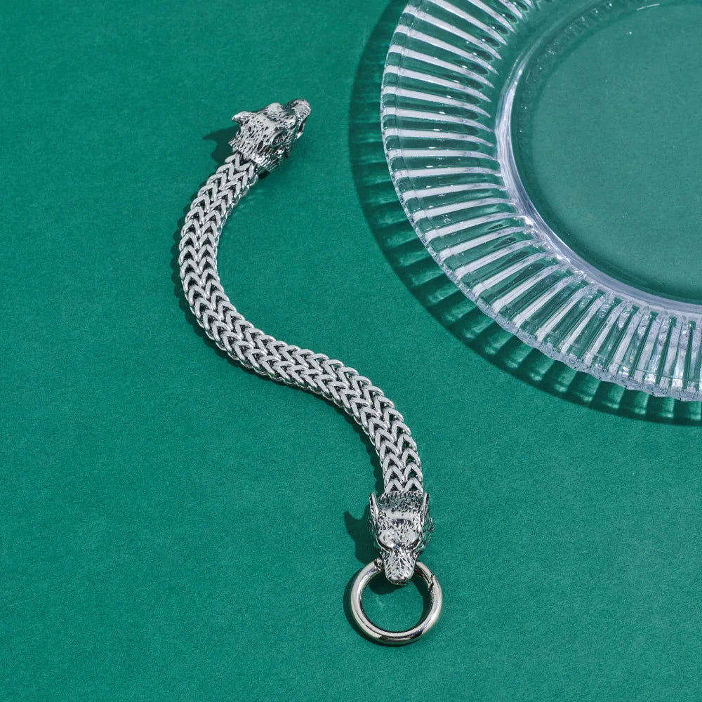 European and American Hip-hop Rock Fashion Personality Trendy Accessories for MEN'S Stainless Steel Wolf Head Bracelet