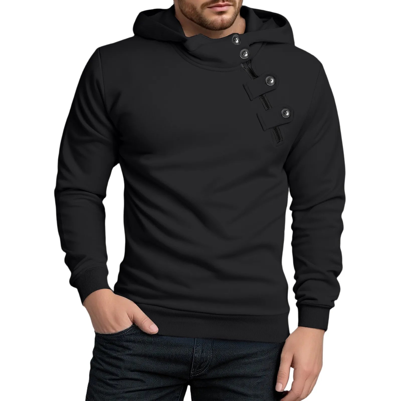 Men Autumn New Sweatshirt Tops Simple Solid Fitting Button Zipper Hoodie Daily Casual Sports Street Matching Pullover Sweatshirt