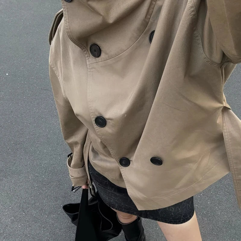 HXAO Women's Trench Coat Female Khaki Women's Windbreaker 2025 Autumn Top Female Women's Short Coat Long Sleeve Elegant Coat