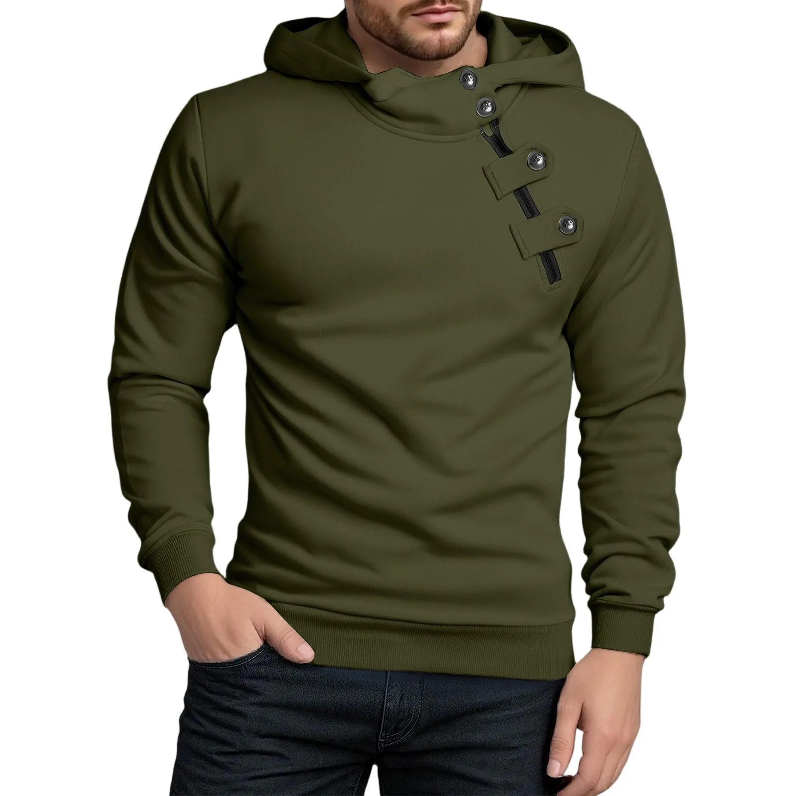 Men Autumn New Sweatshirt Tops Simple Solid Fitting Button Zipper Hoodie Daily Casual Sports Street Matching Pullover Sweatshirt