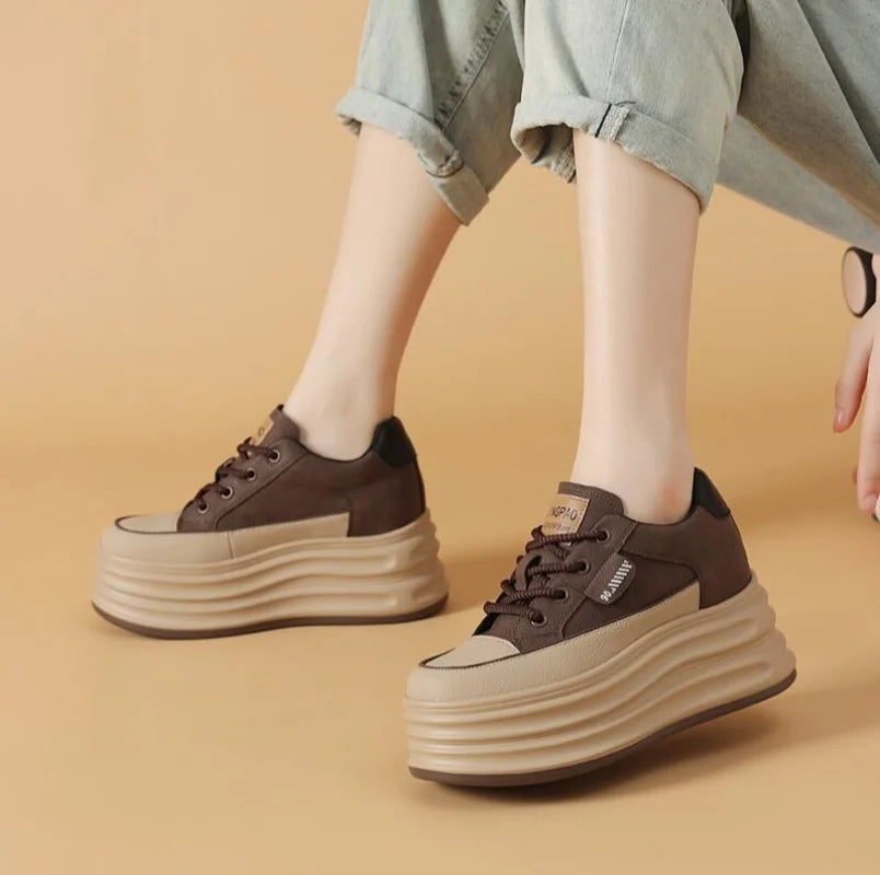 Spring/Autumn 8cm Female Suede Genuine Leather Women's Vulcanized Shoes Platform Wedge Skate Boarding High Casual Shoes
