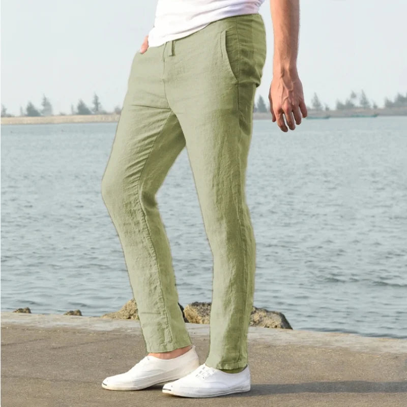 Men's Cotton Linen Pants Joggers Sweatpants Streetwear Breathable Solid Color Linen Trousers Vacation Summer Loose Pants S-5XL