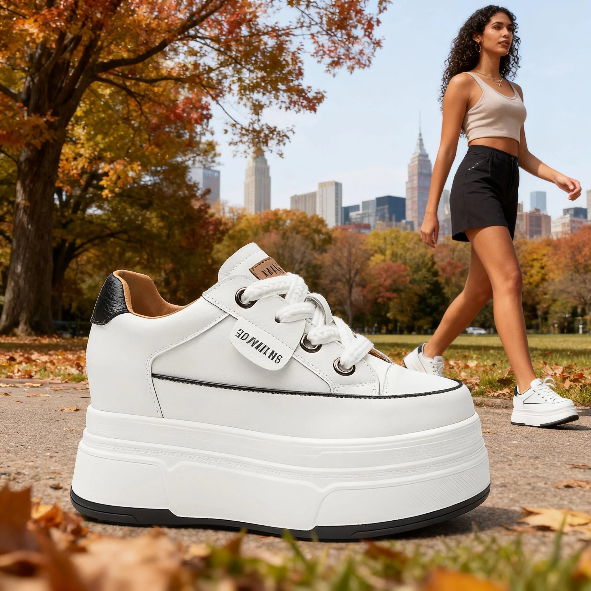 Fujin 9cm Cow Suede Genuine Leather Women Vulcanized Shoes Platform Wedge Skate Boarding High Brand Heels Casual Summer Shoes