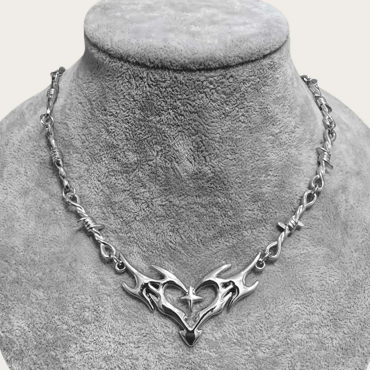 Cross Flame Heart Choker, punk jewelry, Gothic accessories, Y2k, thorns, barbed wire, hippie, Flame Heart Charm, For Women Man