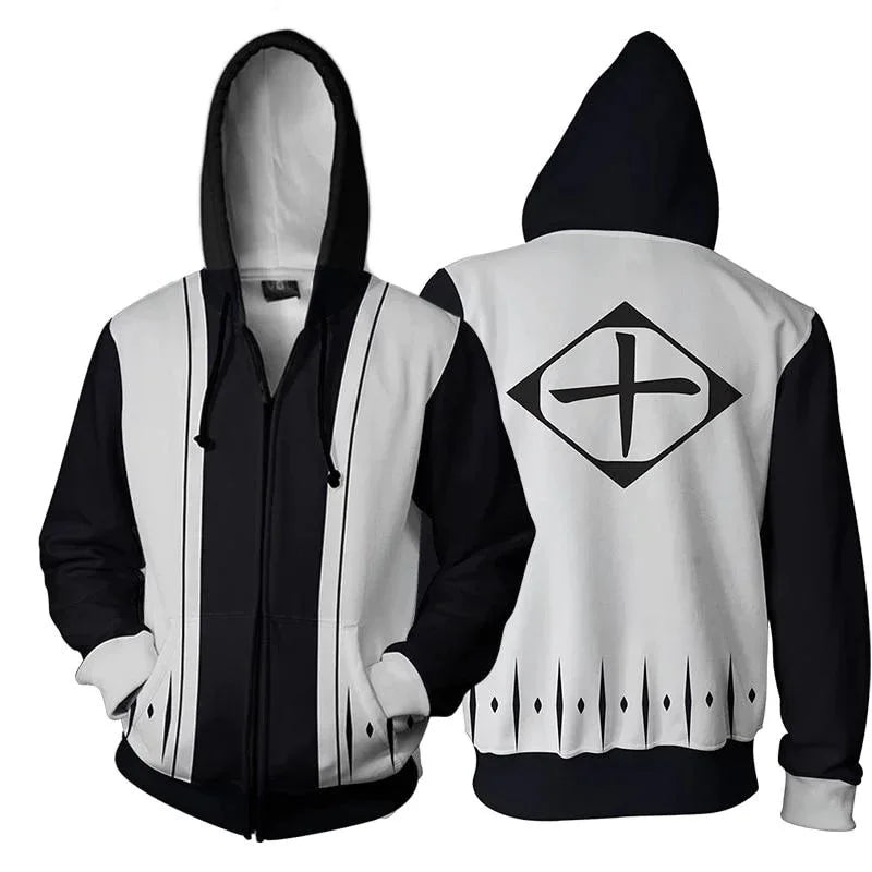 BLEACH Anime Hoodie Peripheral Zip Up Zaraki Kenpachi Hoodies Cosplay Sweatshirt Costumes Halloween Party Birthday Gifts