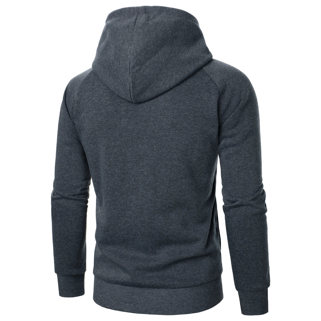 Autumn winter men's solid color hooded top Long sleeve side zipper design hoodie