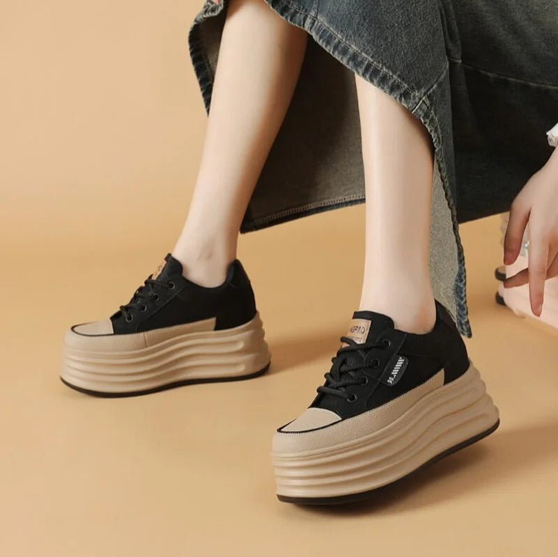 Spring/Autumn 8cm Female Suede Genuine Leather Women's Vulcanized Shoes Platform Wedge Skate Boarding High Casual Shoes