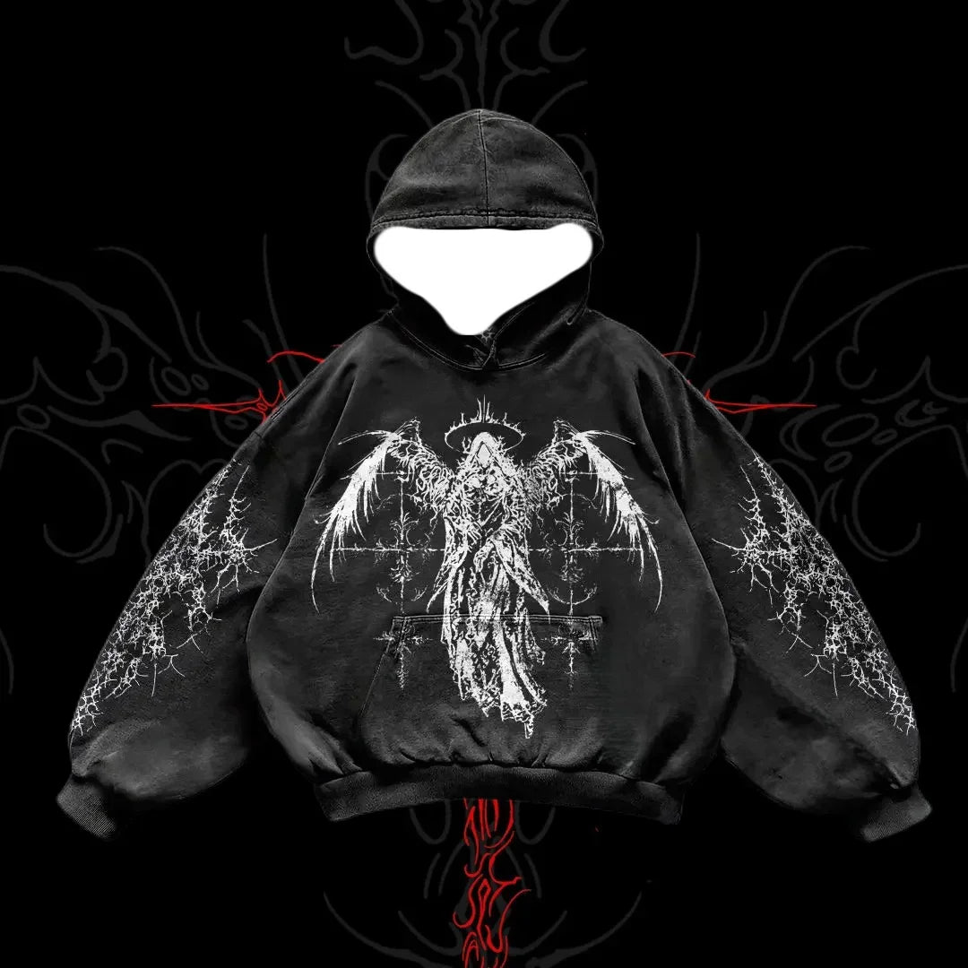 2025/26 Latest Popular Hoodies Y2k Fallen Angel Street Trend 3D Autumn/Winter Adult Men's and Women's Large Pocket Hoodies