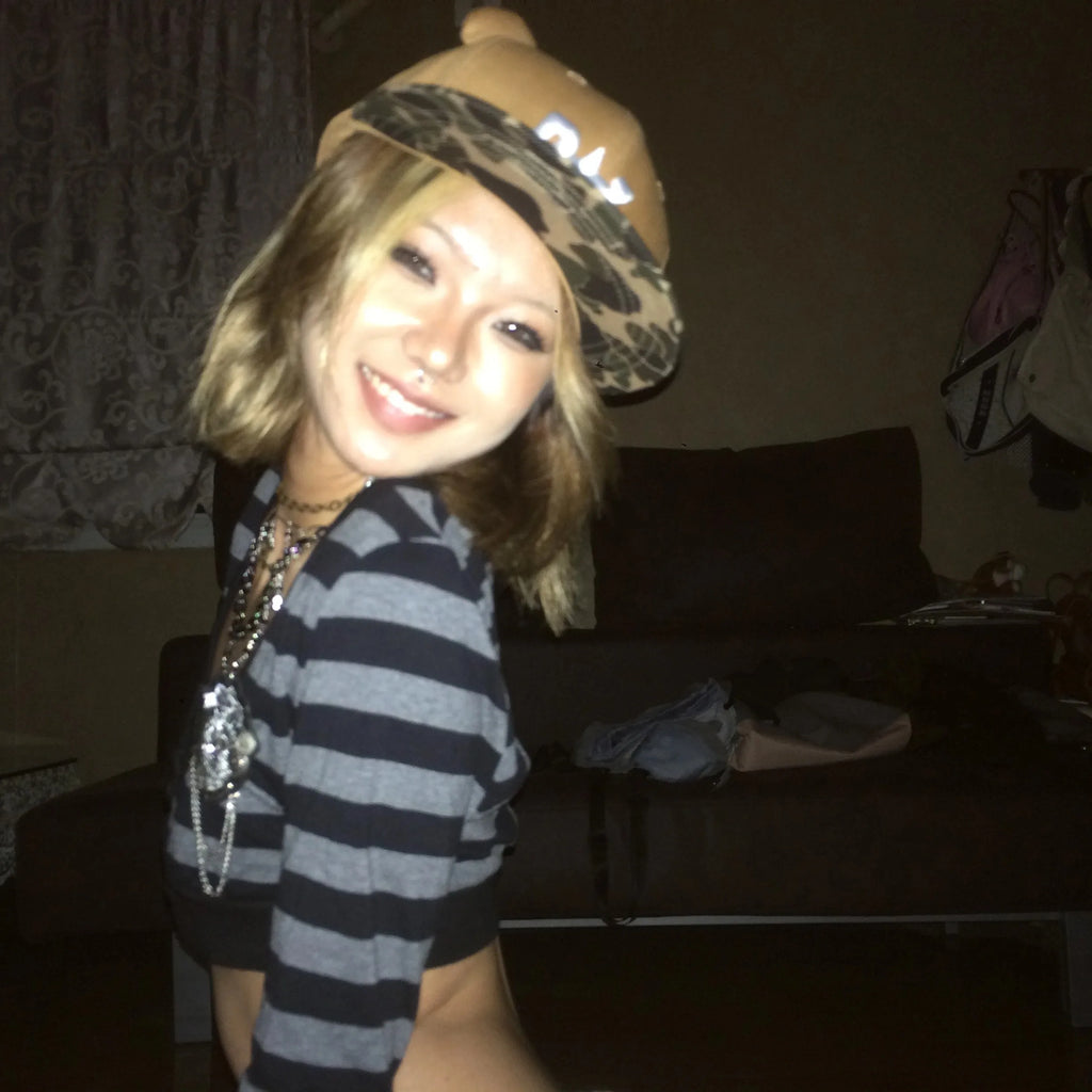 Karrram Trashy Y2k Crop Top Japanese 2000s Style Striped Long Sleeved T-shirt Vintage Harajuku High Street Tops American Retro