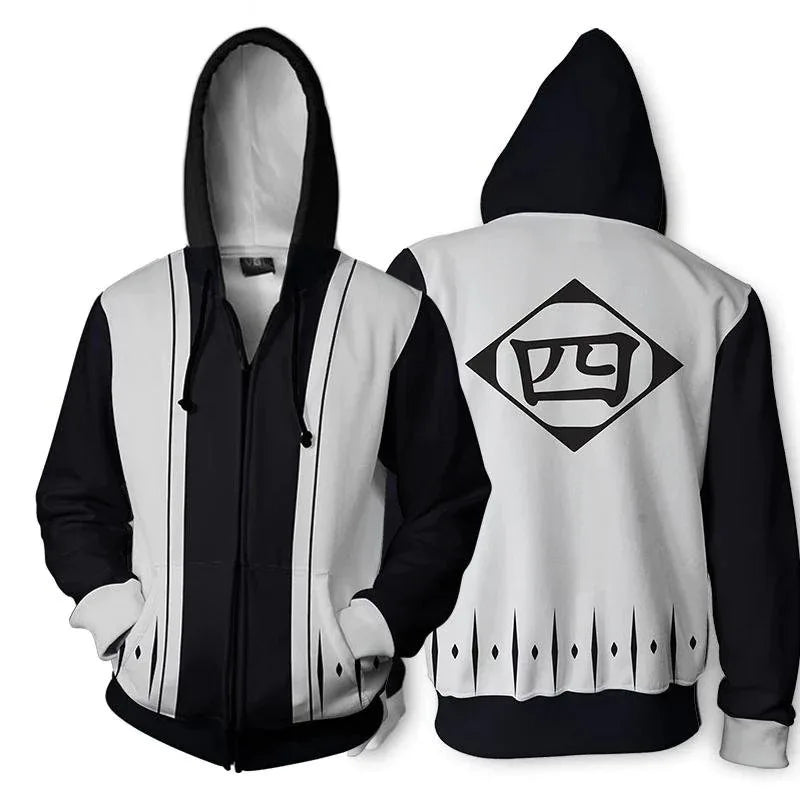 BLEACH Anime Hoodie Peripheral Zip Up Zaraki Kenpachi Hoodies Cosplay Sweatshirt Costumes Halloween Party Birthday Gifts