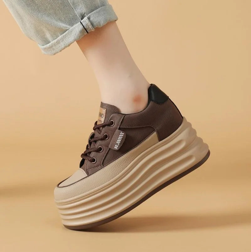 Spring/Autumn 8cm Female Suede Genuine Leather Women's Vulcanized Shoes Platform Wedge Skate Boarding High Casual Shoes