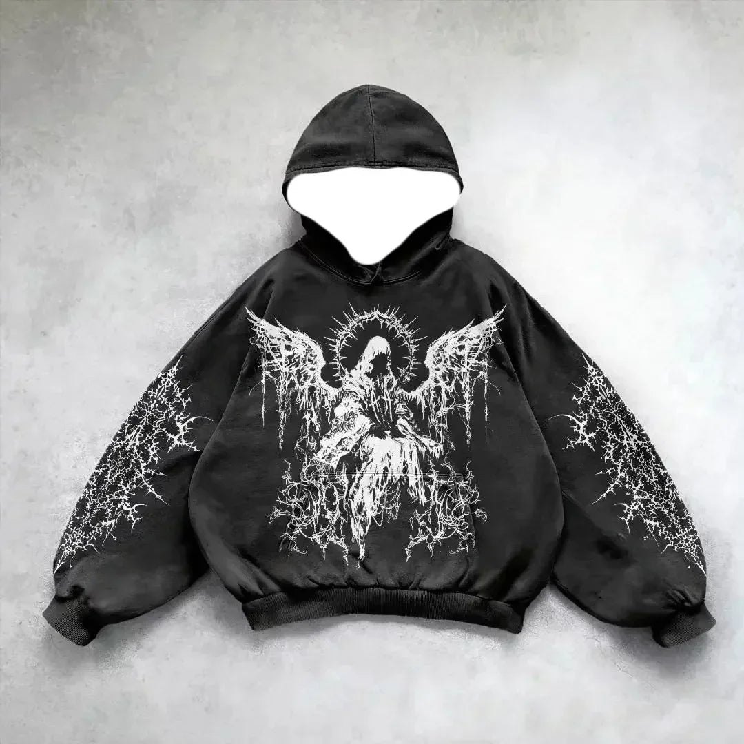 2025/26 Latest Popular Hoodies Y2k Fallen Angel Street Trend 3D Autumn/Winter Adult Men's and Women's Large Pocket Hoodies