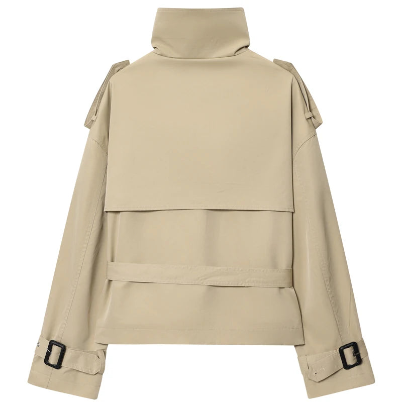 HXAO Women's Trench Coat Female Khaki Women's Windbreaker 2025 Autumn Top Female Women's Short Coat Long Sleeve Elegant Coat