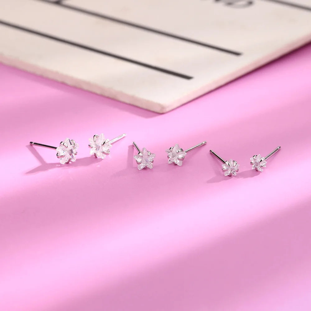 Real 925 Sterling Silver Geometric Zircon Star Stud Earrings for Women Fine Jewelry Light Luxury Allergy Minimalist Accessories