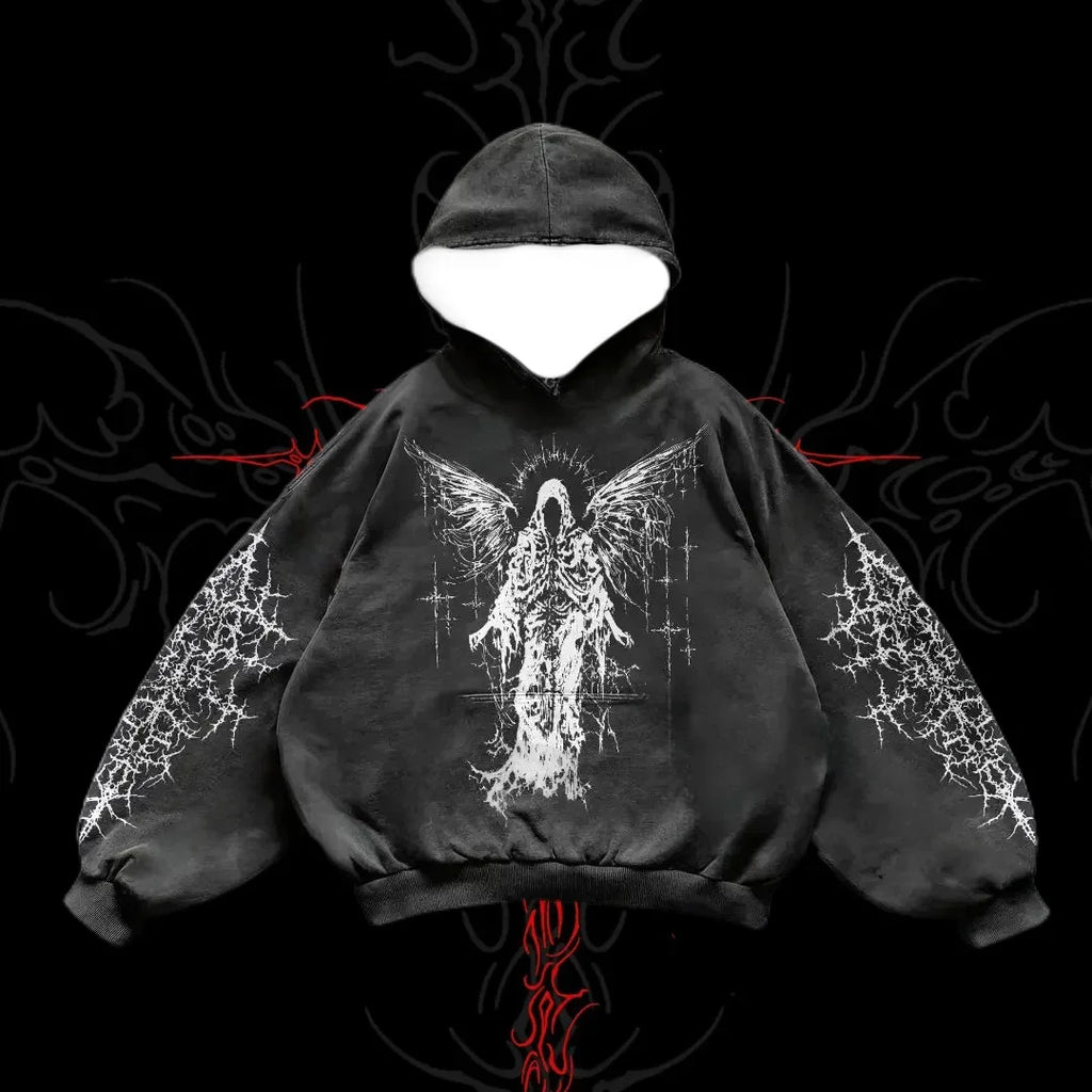 2025/26 Latest Popular Hoodies Y2k Fallen Angel Street Trend 3D Autumn/Winter Adult Men's and Women's Large Pocket Hoodies