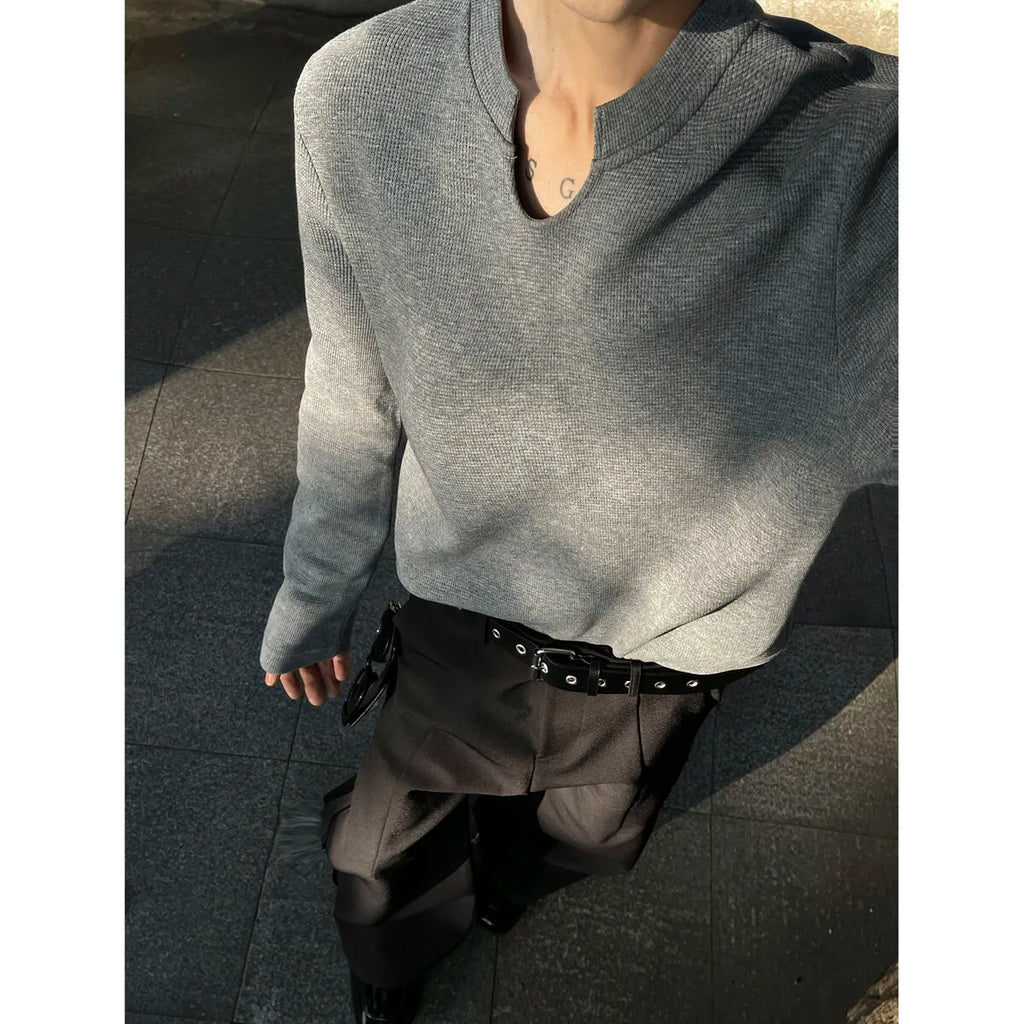 Mens Slim Fit Long Sleeve V-Neck T-Shirt Solid Color Spring  Casual Basic Top  Plain Tee Shirt Breathable Comfort Stretch Soft