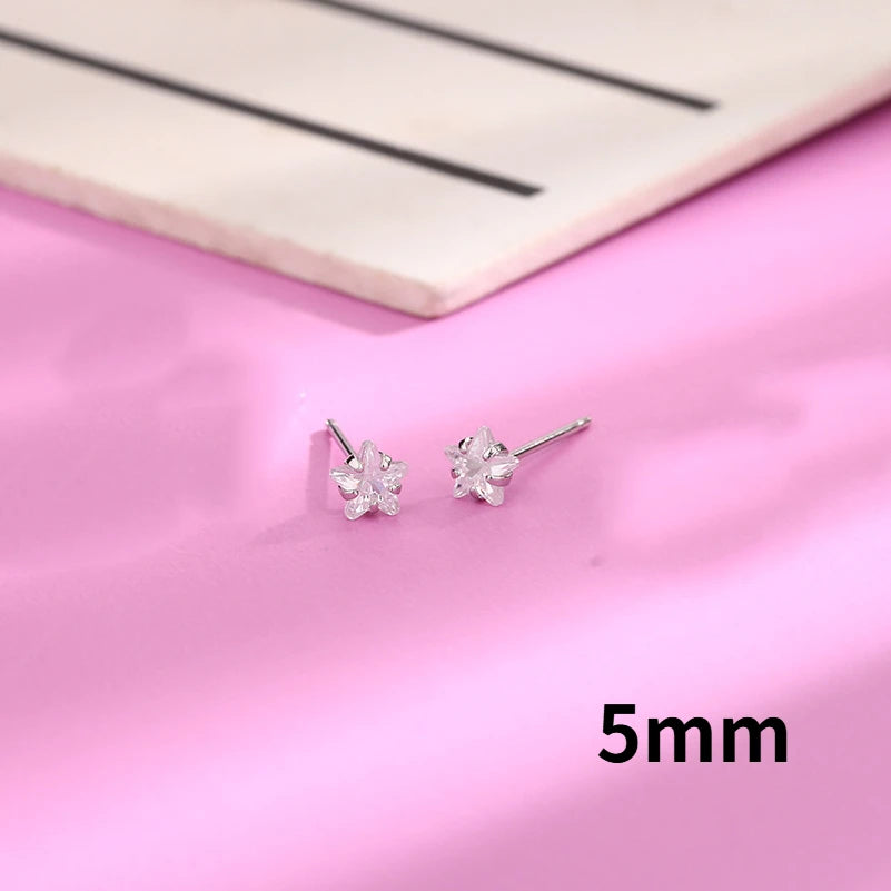 Real 925 Sterling Silver Geometric Zircon Star Stud Earrings for Women Fine Jewelry Light Luxury Allergy Minimalist Accessories