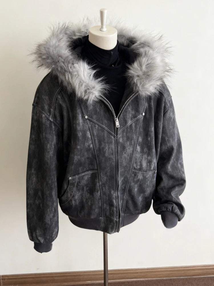 Subculture Harajuku Vintage Safari Coats with Hooded Women Zipper Sweatshirts Casual Streetwear Grunge Jacket Y2k Stand Neck