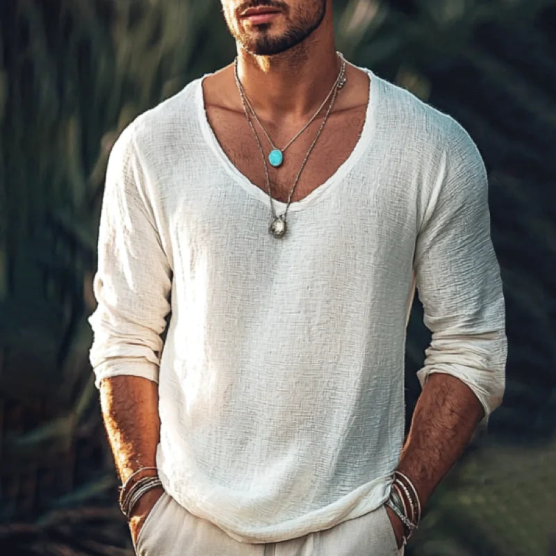 Men's Basic Plain Long Sleeve T-Shirt - Breathable Comfort Fit Casual Top - Solid Color Relaxed Tee for Men - Summer Spring Autu