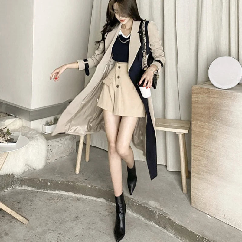 Women's X-Long Trench Coat Spring Autumn Windbreaker Streetwear Outerwear with Belt And Lining