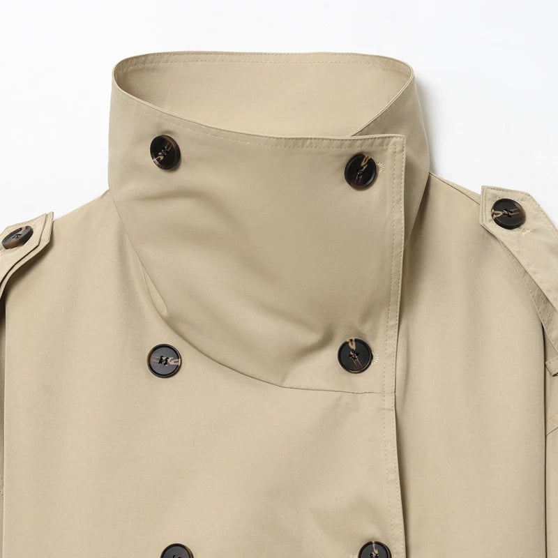 HXAO Women's Trench Coat Female Khaki Women's Windbreaker 2025 Autumn Top Female Women's Short Coat Long Sleeve Elegant Coat