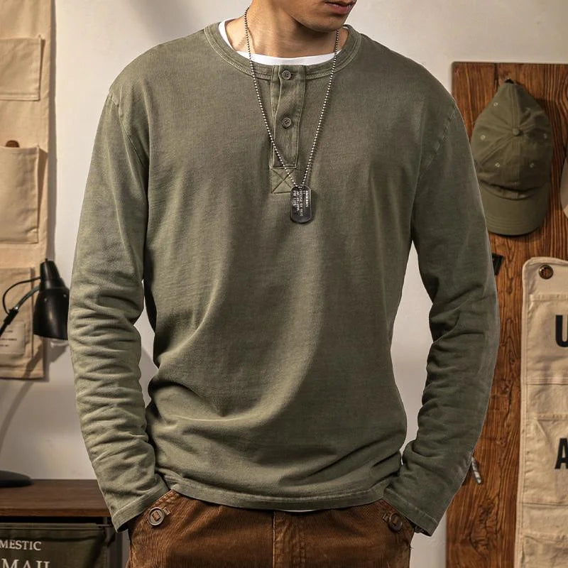 American Vintage Loose Sports Long Sleeve T-shirt Spring Autumn Men Solid Round Neck Fashion Casual Trend Versatile Cotton Top