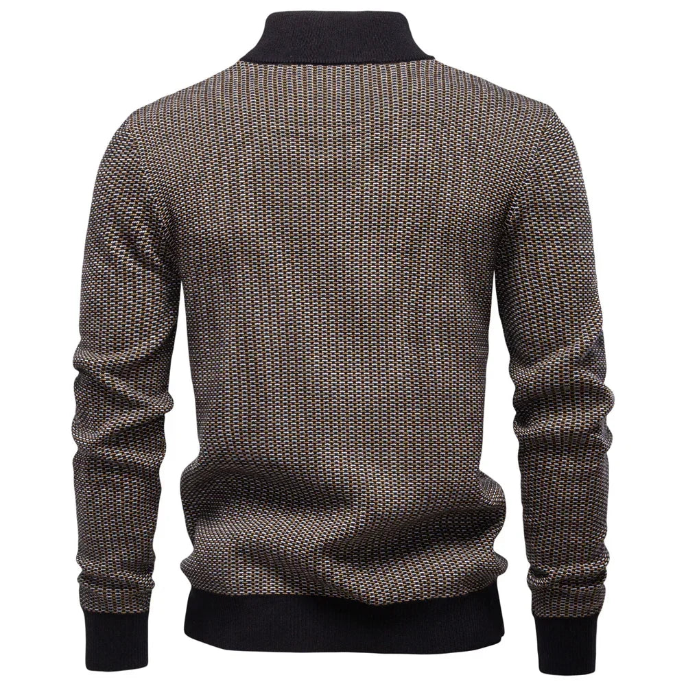AIOPESON Classic Striped Knitwear Men Cotton Blend Sweater Mock Neck Warm Thickened Old Money Luxury Winter Sweaters for Men
