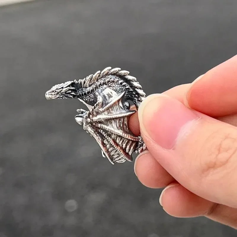 Antique Silver Color Dragon Rings Gothic Punk Men Pterosaur Wings Opening Adjustable Rings Vintage Jewelry Accessories Gifts