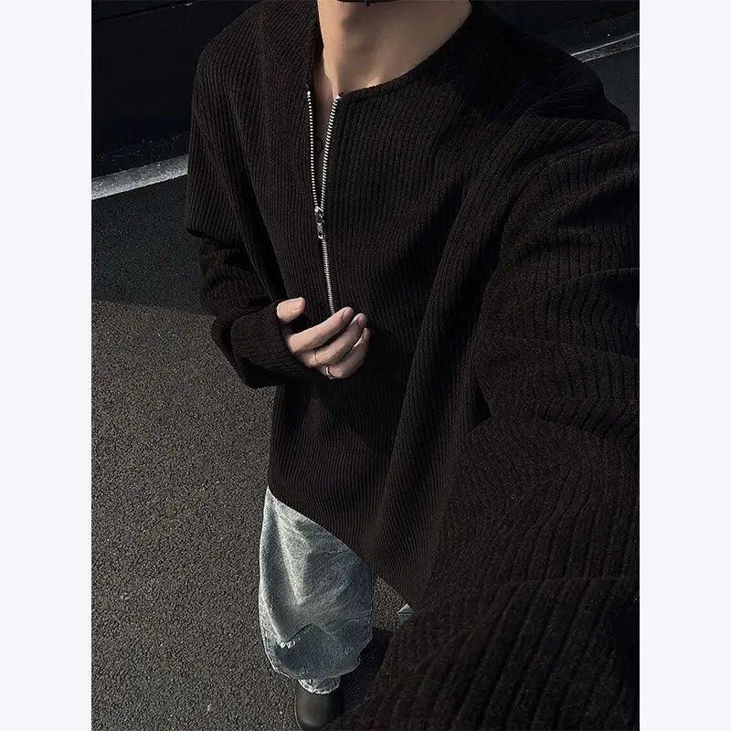 Men's Zipper Patchwork Solid Long Sleeve Trend Tops Spring Autumn Long Sleeve Loose Korean T Shirts Fashion Casual Men Clothing