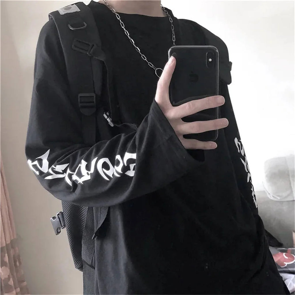 Cool Harajuku Ins Tshirt Hip Hop T-shirt Women Black Casual Korean T Shirt Long Sleeve Loose Tshirt Streetwear Autumn Tops Girls