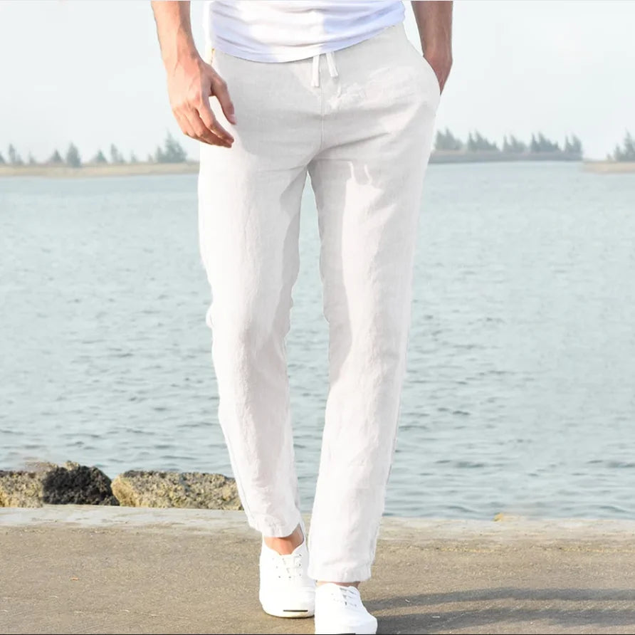 Men's Cotton Linen Pants Joggers Sweatpants Streetwear Breathable Solid Color Linen Trousers Vacation Summer Loose Pants S-5XL