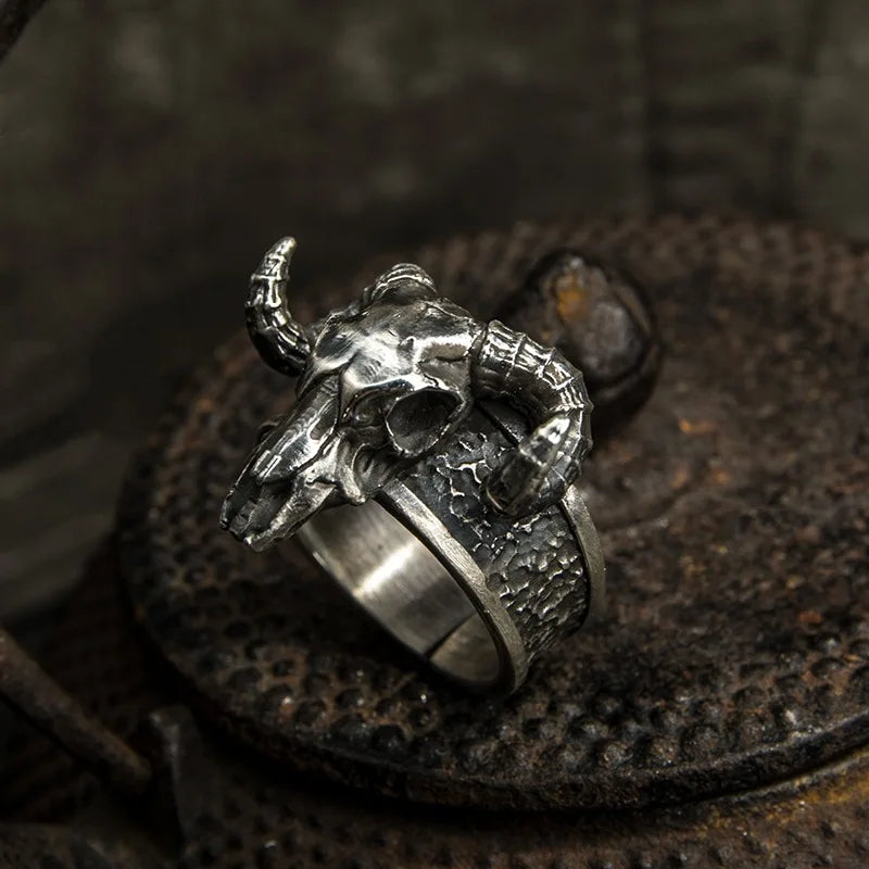 Vintage black goat open ring grams dark demon satanic niche exaggerated personality male finger ring