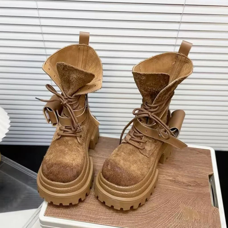 Flats Platform Women Ankle Boots Sport Lace Up Shoes Winter Snow Boots 2025 Trend Walking Running Shoes New Mujer Chelsea Boots