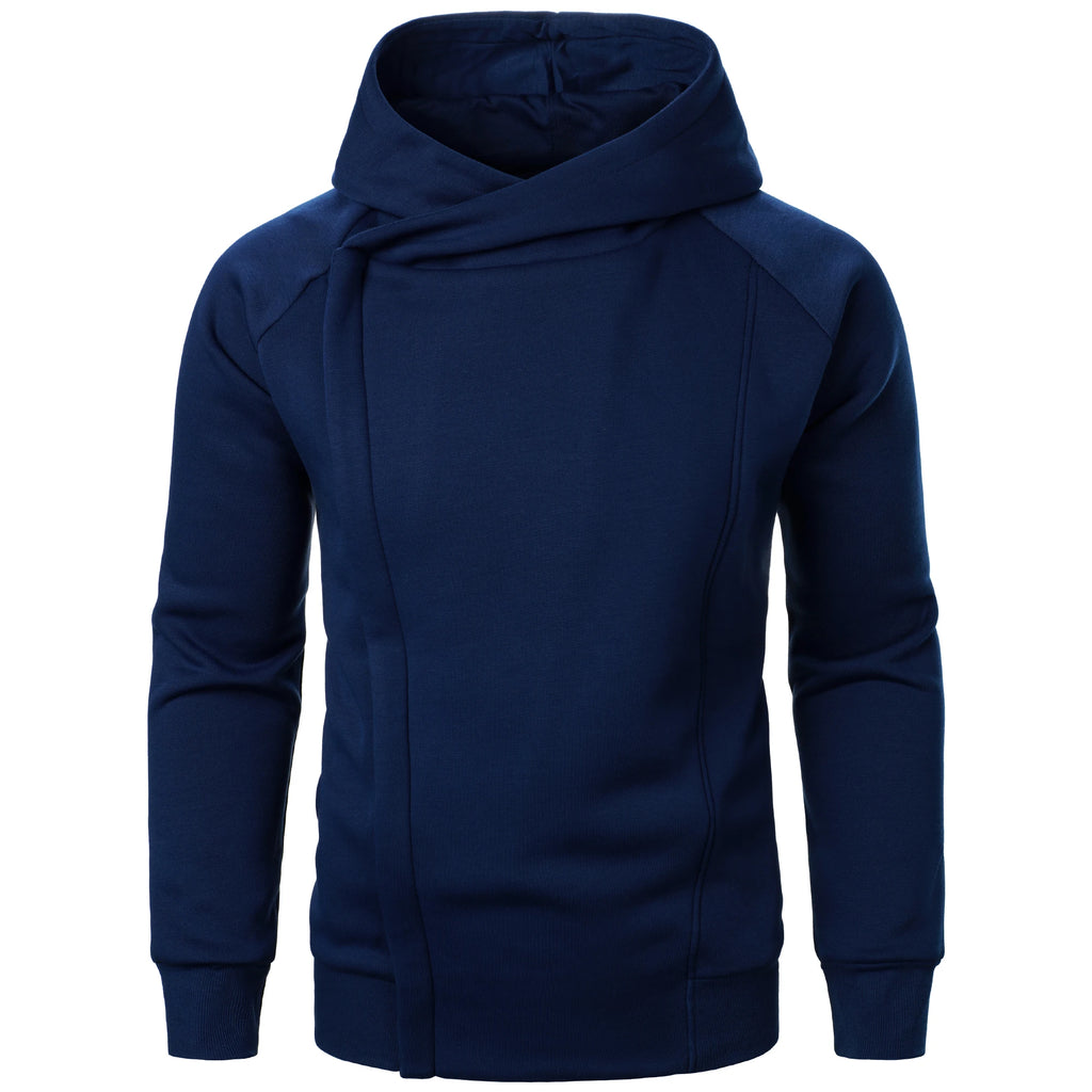 Autumn winter men's solid color hooded top Long sleeve side zipper design hoodie