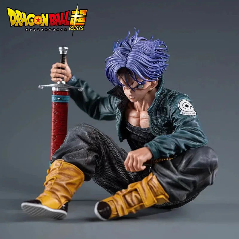 10cm Dragon Ball Trunks Action Figure Anime Super Saiyan Sitting Position Torankusu Figurine Doll Statue Ornaments PVC Model Toy
