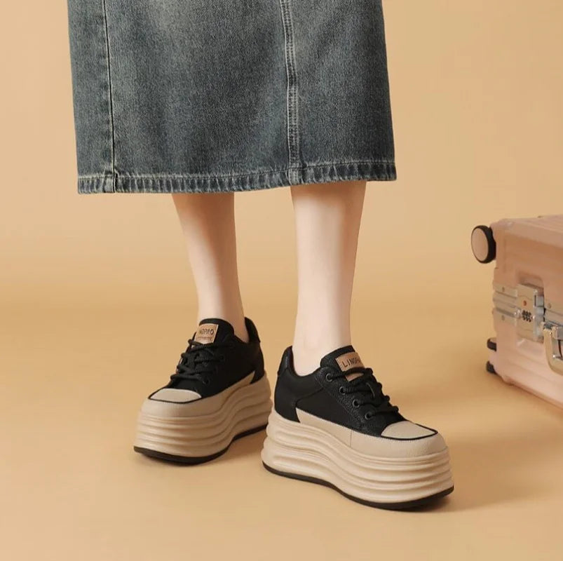 Spring/Autumn 8cm Female Suede Genuine Leather Women's Vulcanized Shoes Platform Wedge Skate Boarding High Casual Shoes