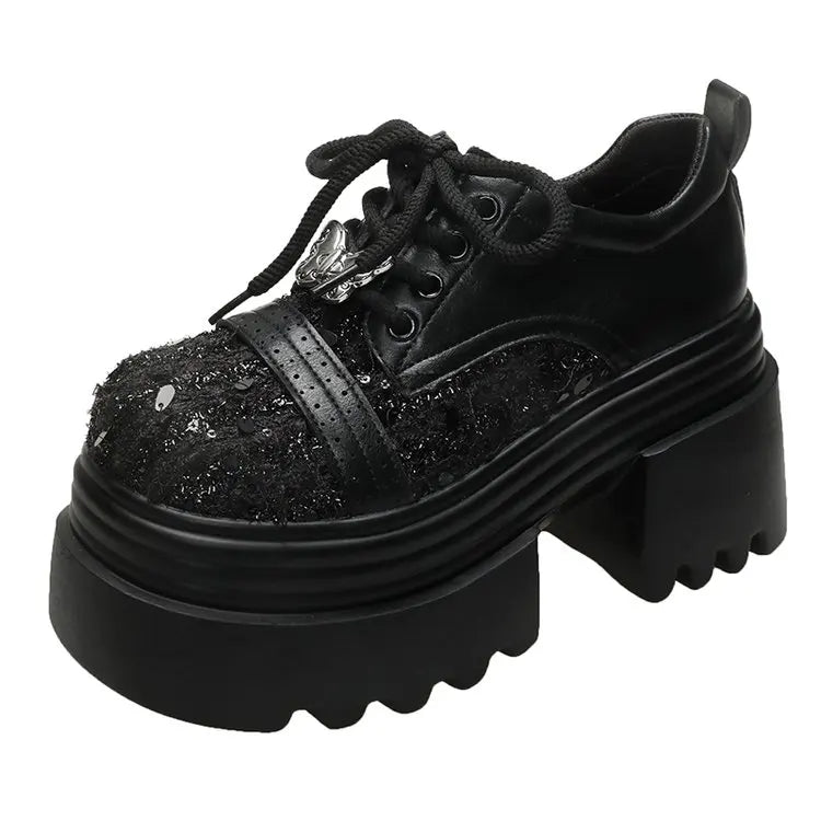 Women Leather Platform Shoes 2025 Spring New High Heels Wedge Outdoor Shoes Breathable Casual Shoes for Women platform boots