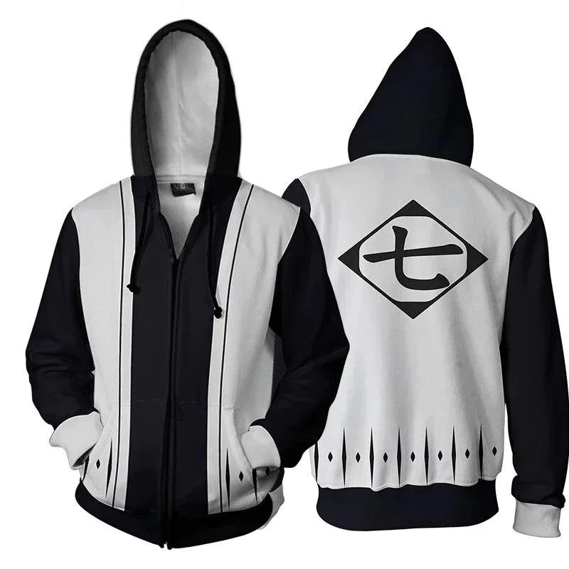 BLEACH Anime Hoodie Peripheral Zip Up Zaraki Kenpachi Hoodies Cosplay Sweatshirt Costumes Halloween Party Birthday Gifts
