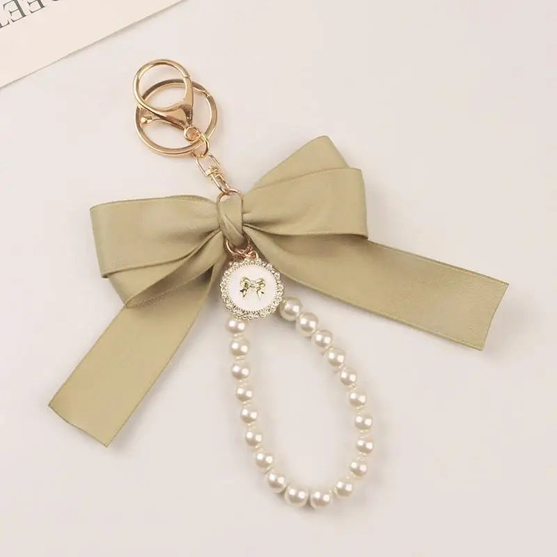 Fashion Large Bowknot Ribbon Pearl Key Chain Women's Multi-color DIY Key Pendant Hanging Ornament Sweet Bag Accessories